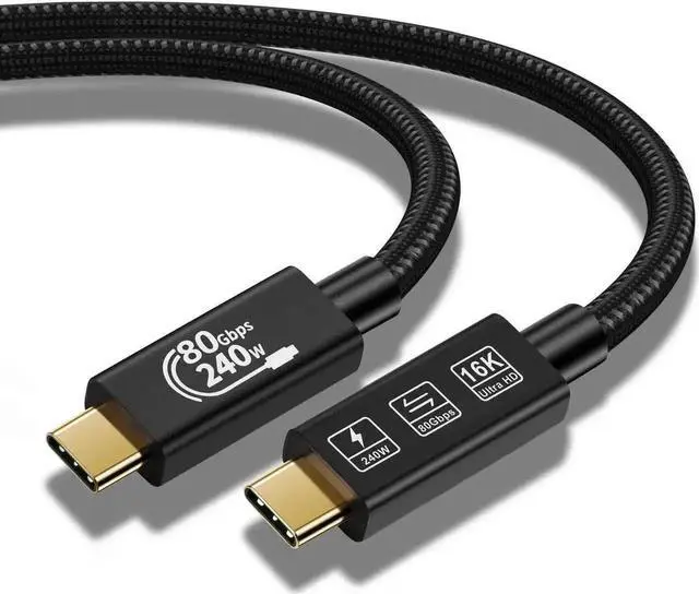 Main image of 1.6ft Upgraded Thunderbolt 5 Cable, 80Gbps High Speed USB4 Cable, 240W Fast Charging, Compatible with Thunderbolt 3/4/5 & All USB-C Devices