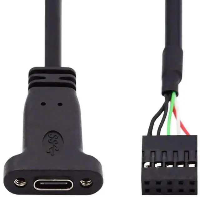 Alt view image 3 of 6 - 17cm USB 2.0 9/10Pin Header Male to USB-C Female Extension Cable with 12cm PCI-E Slot Bracket, PC Chassis Back Panel Port Adapter