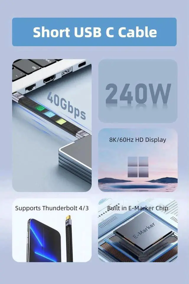 Alt view image 3 of 7 - 5.3 Inch USB4 USB-C to USB-C Short Cable, 240W Fast Charging, 40Gbps Data, 8K Video for Thunderbolt 4/3, Laptops, Tablets & Phones