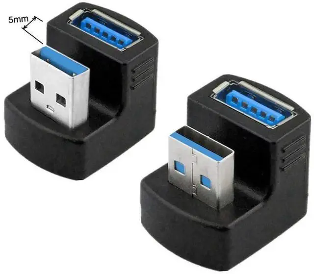 Alt view image 5 of 6 - 2-Pack 180° Up & Down Angled USB 3.0 A Male to Female Extension Adapter, 5Gbps