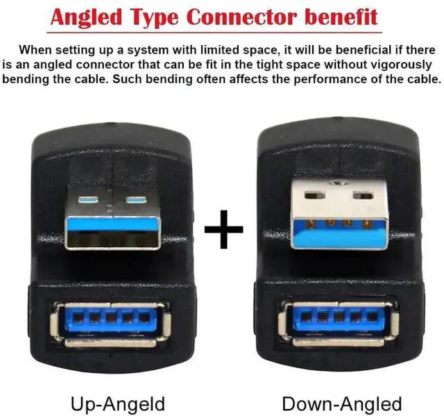 Alt view image 6 of 6 - 2-Pack 180° Up & Down Angled USB 3.0 A Male to Female Extension Adapter, 5Gbps