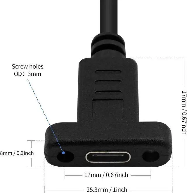 Alt view image 2 of 6 - 2ft/60cm 90 Degree Right Angle USB-C Male to Female Extension Cable, USB 3.1 Extender with Panel Mount Screw Hole for Charging & Data Sync