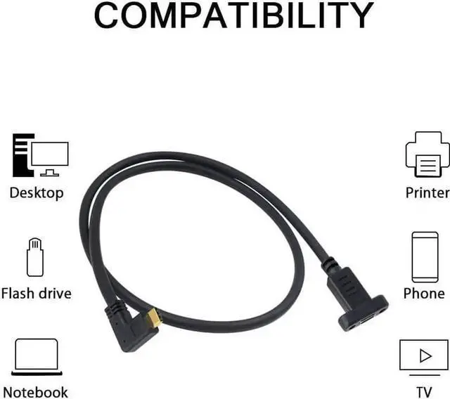Alt view image 5 of 6 - 2ft/60cm 90 Degree Right Angle USB-C Male to Female Extension Cable, USB 3.1 Extender with Panel Mount Screw Hole for Charging & Data Sync