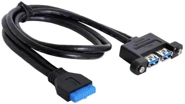 Alt view image 2 of 5 - 1.64ft 19/20Pin USB 3.0 Header to Dual USB 3.0 Female Extension Cable with Mount Screw for PC Front Panel