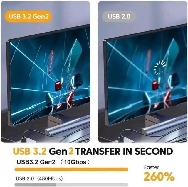 Alt view image 7 of 7 - 2-Pack 1.6FT Right Angle USB-A to USB-C Cable, USB 3.1/3.2 10Gbps & 60W 3A Fast Charging Cord for Android Auto, Samsung, VR Link, External SSD