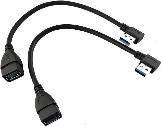 Main image of 2 Pack 15CM Left & Right Angled USB 3.0 Male to Female Extension Cable, SuperSpeed Cord