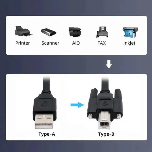 Alt view image 4 of 7 - USB 2.0 Type-A to Type-B Cable with Thumbscrew Panel Mount Connector for Industrial Camera, Robot, Scanner & Drive