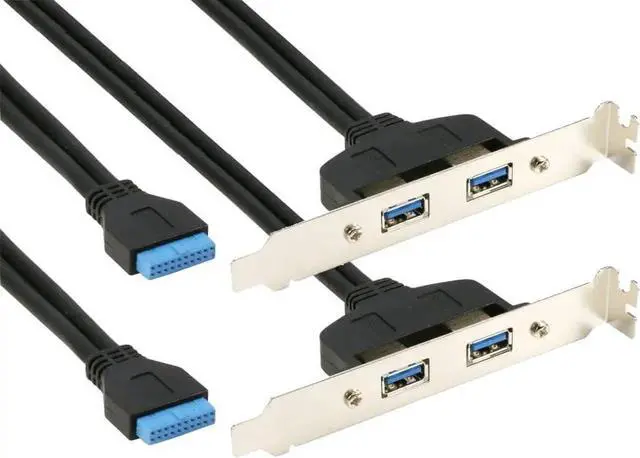 Main image of 2-Pack 1.5ft PCI Slot Plate 2-Port USB 3.0 Rear Panel Cable, 20Pin Motherboard Header Adapter