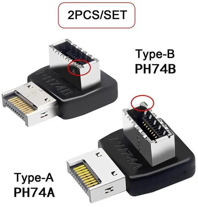 Alt view image 6 of 7 - 2 Pcs Overmold USB 3.1 Type-E Male to Female Extension Adapter, Front Panel Motherboard Header Cable