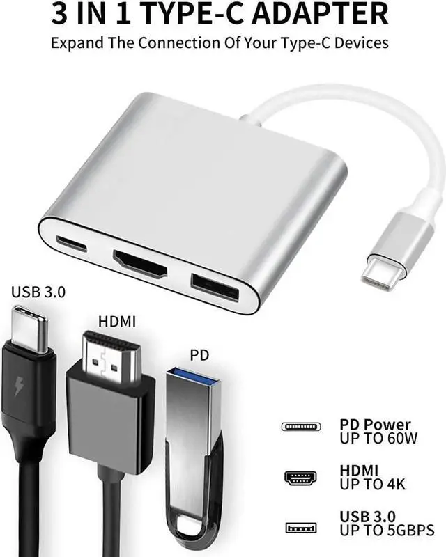 Alt view image 3 of 5 - Gray USB-C to HDMI Multiport Adapter, USB 3.1 Type-C to 4K HDMI Converter with USB 3.0 Port, Digital AV Adapter for MacBook Pro, Smartphones, Monitor & Projector