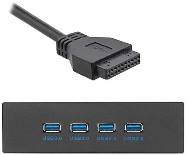 Alt view image 3 of 4 - 5.25" CD-ROM Bay 4-Port USB 3.0 Front Panel Hub, 20Pin Motherboard Header Adapter with SATA Power Cable