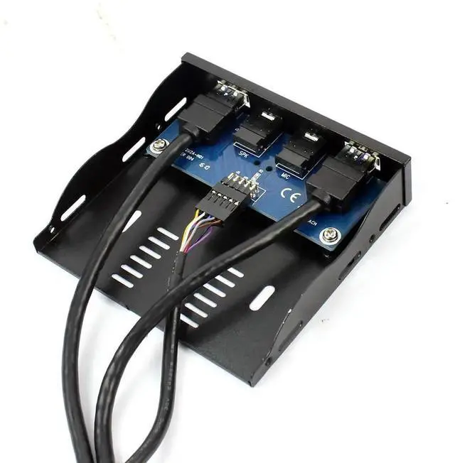 Alt view image 4 of 7 - 2-Port USB 3.0 Front Panel Bracket, 3.5" Floppy Bay Mount, 19Pin to USB 3.0 Hub with HD Audio & Mic Port, Black for Desktop PC