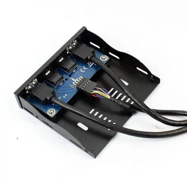 Alt view image 5 of 7 - 2-Port USB 3.0 Front Panel Bracket, 3.5" Floppy Bay Mount, 19Pin to USB 3.0 Hub with HD Audio & Mic Port, Black for Desktop PC