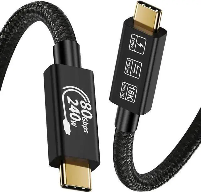 Main image of 1.6ft Thunderbolt 5 USB4 Cable, 80Gbps, 240W PD Charging, 16K@60Hz Video, Compatible with Thunderbolt 5/4/3, PD3.1, QC4.0
