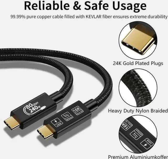 Alt view image 2 of 7 - 6.6FT Thunderbolt 5 & USB4 Cable, USB C to C, 80Gbps, 240W PD, 16K@60Hz Video for MacBook Pro/Air, Samsung S22, eGPU, Docking Station & GaN Charger