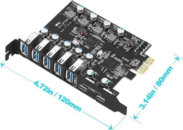 Alt view image 4 of 4 - PCI-E to USB 3.0 Expansion Card, 7 Ports (2 USB-C + 5 USB-A), 5Gbps PCIe x1 Adapter Card with Full-Profile Bracket for Desktop, Supports Windows & Mac OS