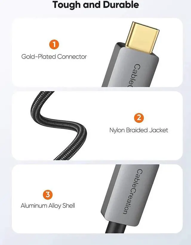Alt view image 6 of 7 - 6FT USB-C to DisplayPort 1.4 Cable, 32.4Gbps, 8K@60Hz, 4K@144Hz, 2K@240Hz, HDR, Thunderbolt 3/4 Compatible for Rift S, MacBook, XPS 13/15, Surface Pro