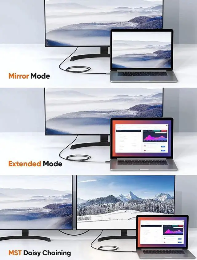 Alt view image 2 of 7 - 6FT USB-C to DisplayPort 1.4 Cable, 32.4Gbps, 8K@60Hz, 4K@144Hz, 2K@240Hz, HDR, Thunderbolt 3/4 Compatible for Rift S, MacBook, XPS 13/15, Surface Pro