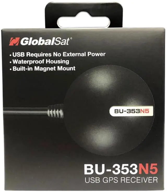 Alt view image 3 of 5 - GlobalSat BU-353N5 USB GNSS Receiver, Black, Made in Taiwan High-Precision GPS/Galileo/GLONASS/BeiDou Receiver with Magnetic Mount, IPX6 Waterproof, Plug & Play for Navigation, Tracking & Surveying