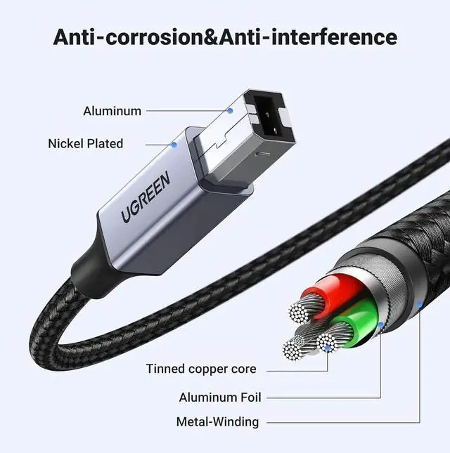 Alt view image 3 of 7 - 16FT Nylon USB C to USB B Printer Cable, Long USB B to C Cord Compatible with MacBook, iPad Pro, Yamaha Piano, MIDI Keyboard, DAC & DJ Controller