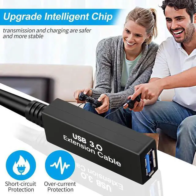 Alt view image 7 of 7 - 100FT Active USB 3.0 Extension Cable, A-Male to A-Female Cord with Signal Amplifier Chipset, Compatible with Quest 3, VR, Rift, 360 Kinect, Xbox, Webcam, PS4, HD Camera & More