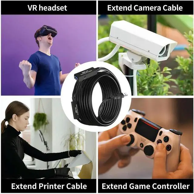Alt view image 2 of 7 - 75FT Active USB 3.0 Extension Cable, A-Male to A-Female Cord with Signal Amplifier, Compatible with Quest 3, VR, Rift, 360 Kinect, Xbox, Webcam, PS4 & HD Camera
