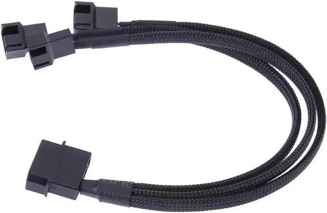 Main image of 10 Inch Black Sleeved Molex IDE to 3-Port Fan Splitter Cable, 1 to 3 3/4 Pin PWM Fan Power Adapter, 12V DC Only