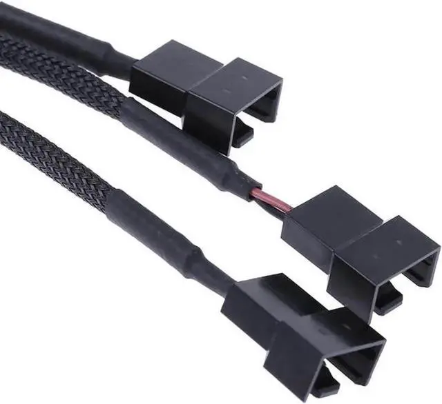 Alt view image 3 of 3 - 10 Inch Black Sleeved Molex IDE to 3-Port Fan Splitter Cable, 1 to 3 3/4 Pin PWM Fan Power Adapter, 12V DC Only