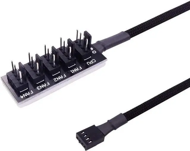 Main image of 13 Inch Black 4-Pin PWM Fan 1 to 5 Splitter Hub Cable, Motherboard Fan Power Extension Cord for 3/4 Pin Cooling Fans