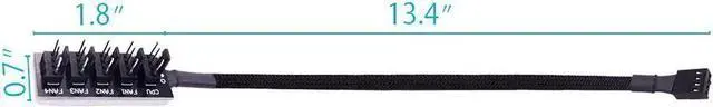 Alt view image 5 of 6 - 13 Inch Black 4-Pin PWM Fan 1 to 5 Splitter Hub Cable, Motherboard Fan Power Extension Cord for 3/4 Pin Cooling Fans