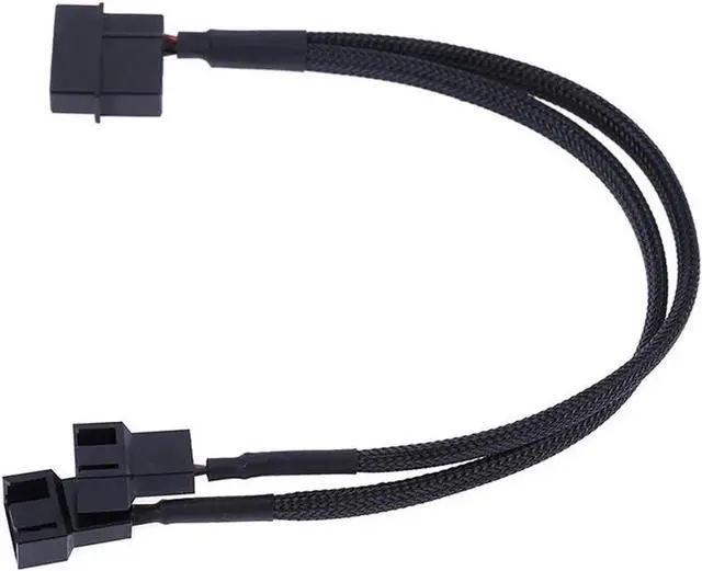 Alt view image 2 of 5 - 10 Inch Black Sleeved Molex 4-Pin to Dual 3/4 Pin PWM Fan Splitter Cable, 12V DC Power Adapter
