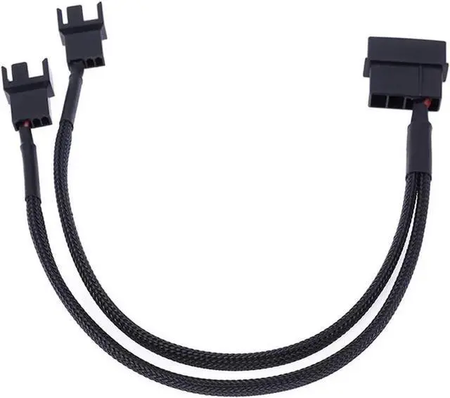 Alt view image 5 of 5 - 10 Inch Black Sleeved Molex 4-Pin to Dual 3/4 Pin PWM Fan Splitter Cable, 12V DC Power Adapter