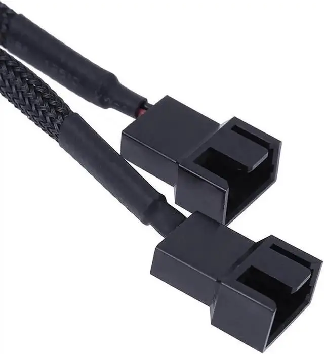 Alt view image 4 of 5 - 10 Inch Black Sleeved Molex 4-Pin to Dual 3/4 Pin PWM Fan Splitter Cable, 12V DC Power Adapter