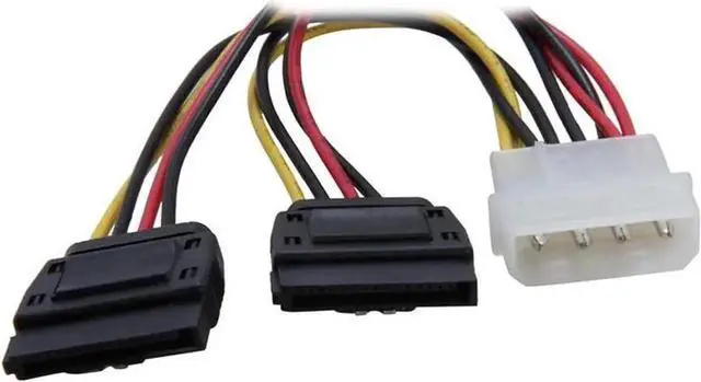 Alt view image 2 of 2 - 6 Inch Molex 4-Pin Male to Dual Locking SATA 15-Pin Female Y Splitter Power Cable