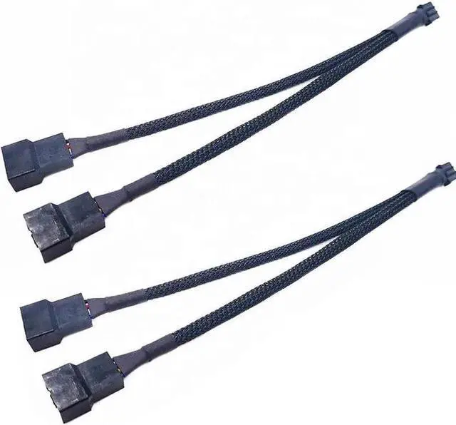 Main image of 2 Pack 10.6 Inch 1 to 2 PWM Fan Splitter Cable, Black Dual Case Fan Power Adapter