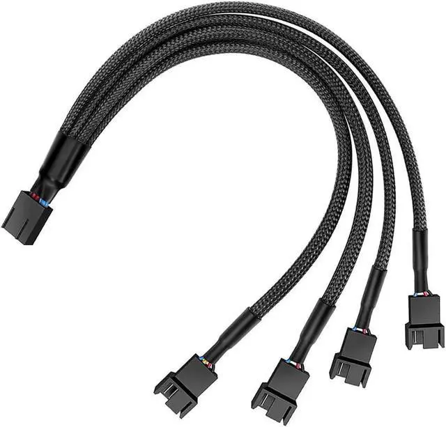 Alt view image 5 of 6 - 10 Inch Braided 1 to 4 PWM Fan Splitter Hub, 4-Pin Motherboard Fan Power Extension Cable