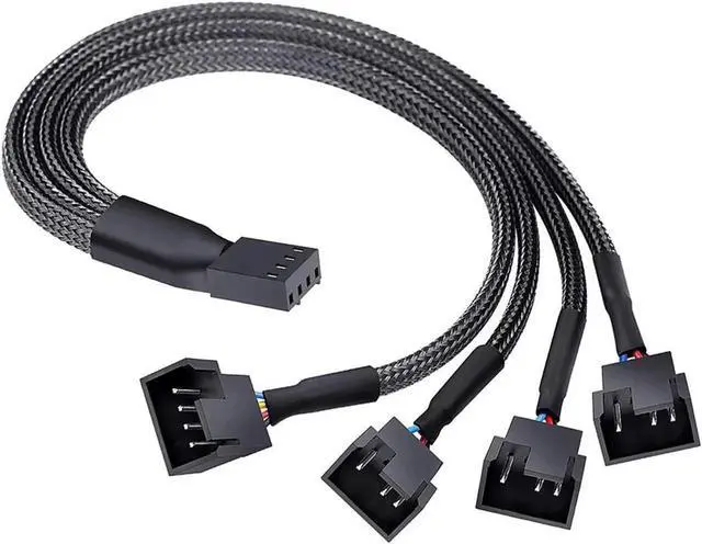 Alt view image 3 of 6 - 10 Inch Braided 1 to 4 PWM Fan Splitter Hub, 4-Pin Motherboard Fan Power Extension Cable