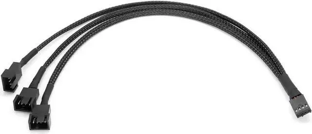 Alt view image 3 of 5 - 10 Inch Black Mesh Sleeved 1 to 3 PWM 4-Pin Fan Splitter Cable, Motherboard Fan Power Hub Adapter