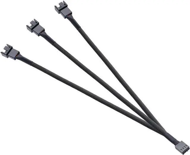Alt view image 2 of 5 - 10 Inch Black Mesh Sleeved 1 to 3 PWM 4-Pin Fan Splitter Cable, Motherboard Fan Power Hub Adapter