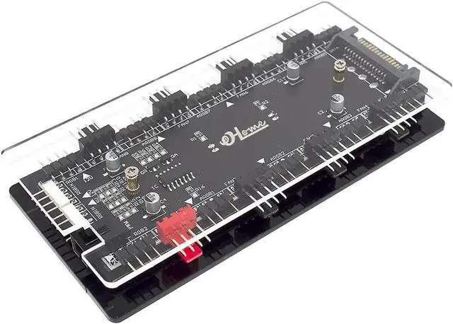 Alt view image 5 of 7 - 4-Pin PWM & ARGB 2-in-1 Hub, 8 Ports 12V 4Pin to 5V 3Pin ARGB Converter Controller, SATA Powered with PMMA Case & Magnetic Standoff
