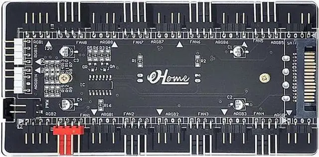 Alt view image 3 of 7 - 4-Pin PWM & ARGB 2-in-1 Hub, 8 Ports 12V 4Pin to 5V 3Pin ARGB Converter Controller, SATA Powered with PMMA Case & Magnetic Standoff