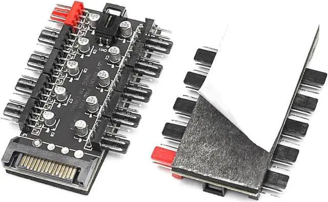 Alt view image 2 of 6 - 10 Ports 4-Pin PWM Fan Hub, SATA 15pin to Fan Power Splitter Adapter with Self-Adhesive Sticker, Compatible with 3/4 Pin Fans