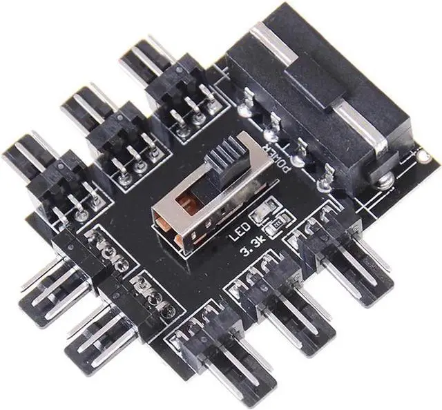 Alt view image 4 of 4 - 8-Way PC Fan Speed Controller, Molex Powered 1 to 8 Fan Hub with 7V/12V Switch, PCB Adapter for 3/4 Pin Case Fans