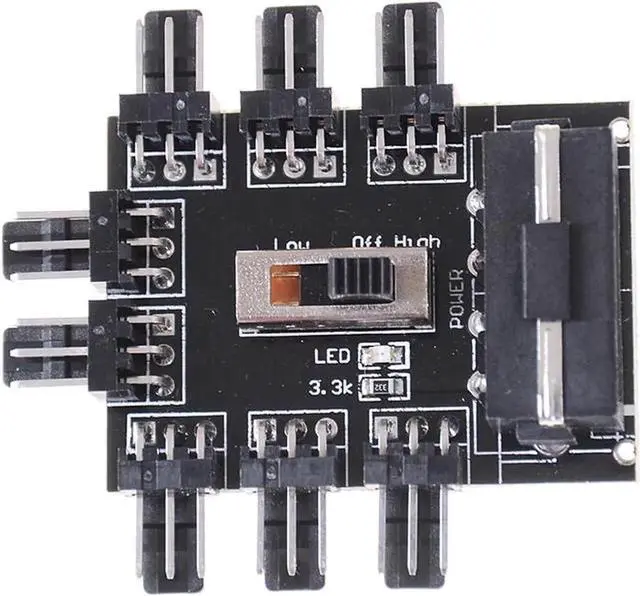 Alt view image 3 of 4 - 8-Way PC Fan Speed Controller, Molex Powered 1 to 8 Fan Hub with 7V/12V Switch, PCB Adapter for 3/4 Pin Case Fans