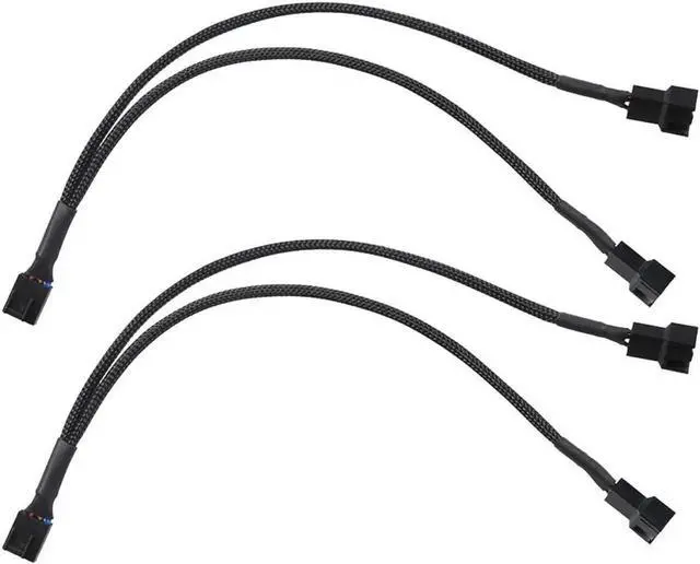 Main image of 2 Pack 10 Inch 1-to-2 PWM Fan Splitter Cable, Black Sleeved 3/4 Pin Fan Extension Cord for CPU & Case Fans