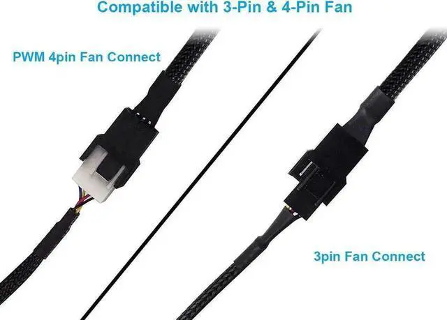 Alt view image 3 of 7 - 2 Pack 10 Inch 1-to-2 PWM Fan Splitter Cable, Black Sleeved 3/4 Pin Fan Extension Cord for CPU & Case Fans