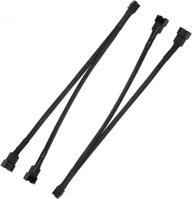 Alt view image 4 of 7 - 2 Pack 10 Inch 1-to-2 PWM Fan Splitter Cable, Black Sleeved 3/4 Pin Fan Extension Cord for CPU & Case Fans