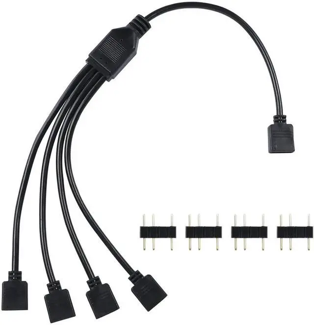 Main image of 5V 3Pin ARGB 1 to 4 Splitter Cable, Addressable RGB Extension Cord for PC Case, CPU Cooler & ARGB Fans