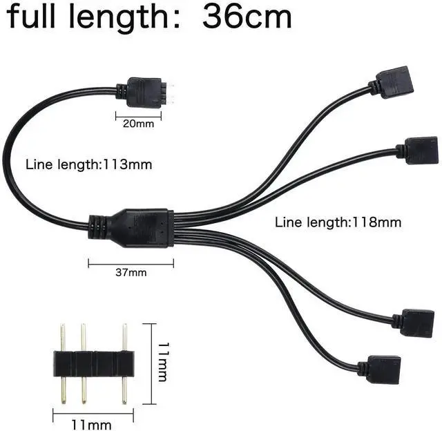 Alt view image 3 of 6 - 5V 3Pin ARGB 1 to 4 Splitter Cable, Addressable RGB Extension Cord for PC Case, CPU Cooler & ARGB Fans