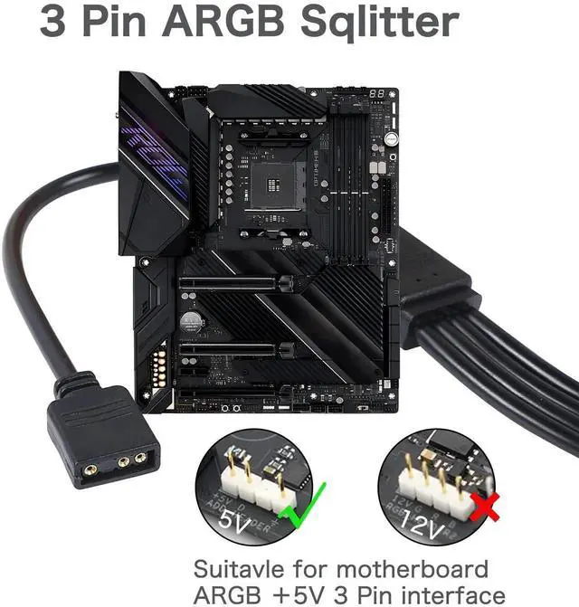 Alt view image 4 of 6 - 5V 3Pin ARGB 1 to 4 Splitter Cable, Addressable RGB Extension Cord for PC Case, CPU Cooler & ARGB Fans
